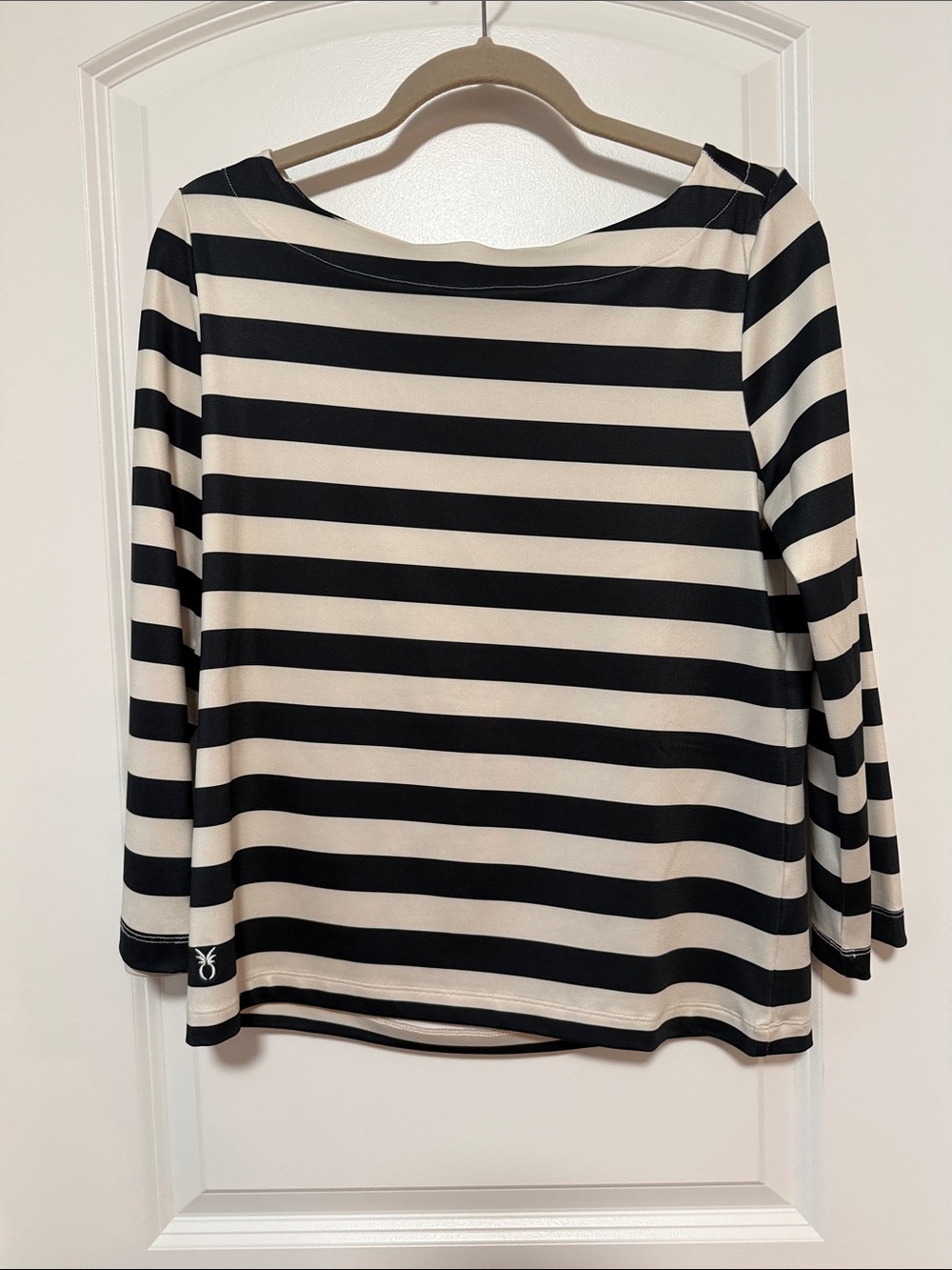 Dudley Stephens Black & Cream Striped Boatneck Long-Sleeve Top
